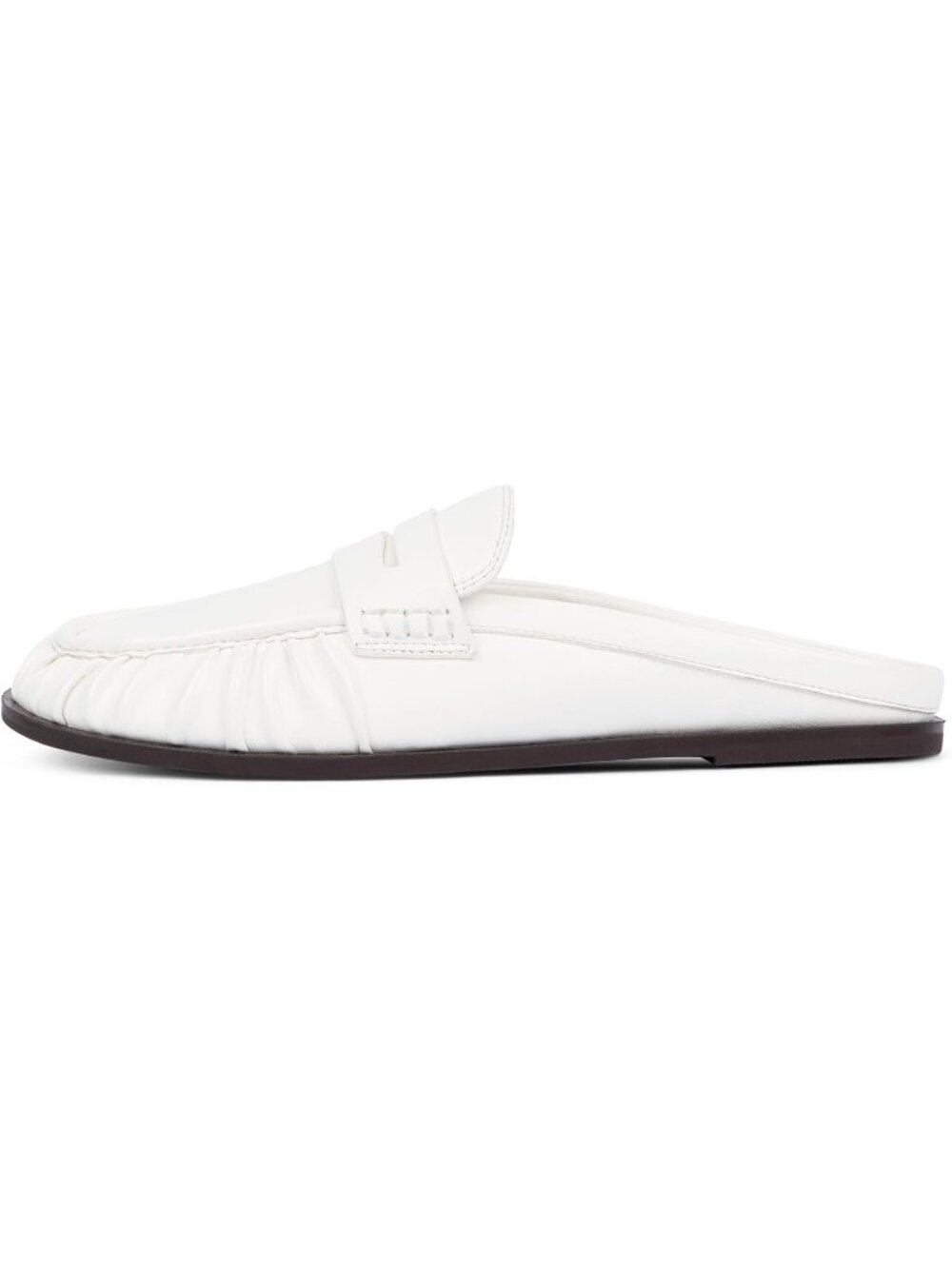 Women's White Comfort Loafers Slingback Flats Ruched Toe Backless Slip-On